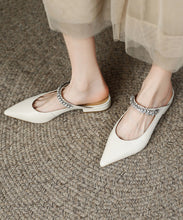 Load image into Gallery viewer, Beige Flat Sandals Faux Leather Pointed Toe Fashion Splicing Zircon