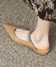 Load image into Gallery viewer, Beige Flat Sandals Faux Leather Pointed Toe Fashion Splicing Zircon