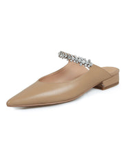 Load image into Gallery viewer, Beige Flat Sandals Faux Leather Pointed Toe Fashion Splicing Zircon