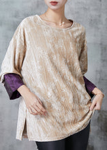 Load image into Gallery viewer, Beige Jacquard Patchwork Silk Velour Shirt Tops Spring