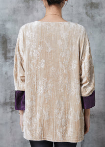 Beige Jacquard Patchwork Silk Velour Shirt Tops Spring