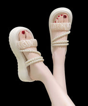 Load image into Gallery viewer, Beige Nail Bead Splicing Handmade Platform Slide Sandals