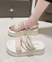 Load image into Gallery viewer, Beige Nail Bead Splicing Handmade Platform Slide Sandals