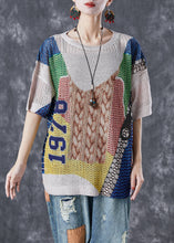 Load image into Gallery viewer, Beige Print Knit Blouses Hollow Out Summer