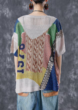 Load image into Gallery viewer, Beige Print Knit Blouses Hollow Out Summer