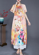 Load image into Gallery viewer, Beige Print Linen Robe Dresses Oversized Low High Design Summer