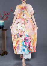 Load image into Gallery viewer, Beige Print Linen Robe Dresses Oversized Low High Design Summer