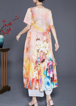 Load image into Gallery viewer, Beige Print Linen Robe Dresses Oversized Low High Design Summer