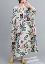 Load image into Gallery viewer, Beige Print Pockets Cotton Dresses O Neck Batwing Sleeve