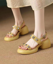 Load image into Gallery viewer, Beige Sandals Chunky Faux Leather DIY Splicing Rivet Buckle Strap