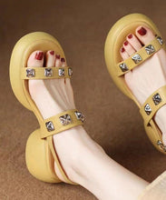 Load image into Gallery viewer, Beige Sandals Chunky Faux Leather DIY Splicing Rivet Buckle Strap