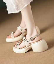 Load image into Gallery viewer, Beige Sandals Chunky Faux Leather DIY Splicing Rivet Buckle Strap