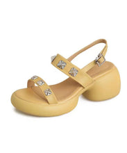 Load image into Gallery viewer, Beige Sandals Chunky Faux Leather DIY Splicing Rivet Buckle Strap