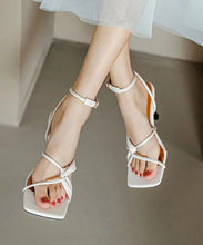 Load image into Gallery viewer, Beige Stiletto Heels French Sandals Peep Toe Buckle Strap