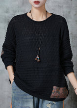 Load image into Gallery viewer, Black Applique Knit Short Sweater Oversized Spring