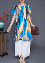 Load image into Gallery viewer, Black Blue Print Ice Silk Holiday Dress Oversized Draping Summer