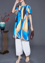 Load image into Gallery viewer, Black Blue Print Ice Silk Holiday Dress Oversized Draping Summer