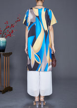 Load image into Gallery viewer, Black Blue Print Ice Silk Holiday Dress Oversized Draping Summer