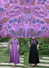 Load image into Gallery viewer, Black Bohemian Silk Dress Embroidered Stand Collar Summer