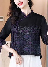 Load image into Gallery viewer, Black Button Lace Up Silk Blouses Stand Collar Bracelet Sleeve