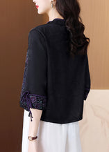 Load image into Gallery viewer, Black Button Lace Up Silk Blouses Stand Collar Bracelet Sleeve