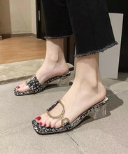 Load image into Gallery viewer, Black Chunky Heel Stylish Peep Toe Crystal Slide Sandals