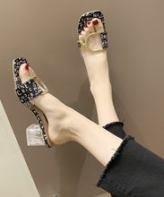 Load image into Gallery viewer, Black Chunky Heel Stylish Peep Toe Crystal Slide Sandals