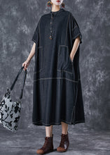 Load image into Gallery viewer, Black Denim Vacation Dresses Stand Collar Pockets Summer