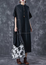 Load image into Gallery viewer, Black Denim Vacation Dresses Stand Collar Pockets Summer