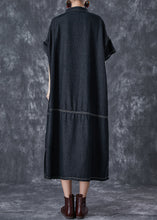 Load image into Gallery viewer, Black Denim Vacation Dresses Stand Collar Pockets Summer