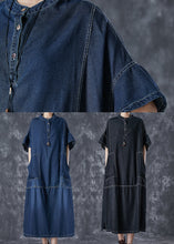 Load image into Gallery viewer, Black Denim Vacation Dresses Stand Collar Pockets Summer