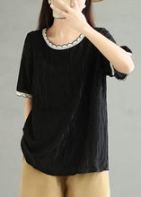 Load image into Gallery viewer, Black Embroidered Cotton Top O Neck Short Sleeve