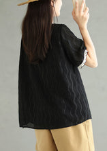 Load image into Gallery viewer, Black Embroidered Cotton Top O Neck Short Sleeve