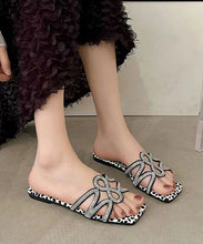 Load image into Gallery viewer, Black Fashion Zircon Splicing Flats Slide Sandals Peep Toe