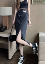 Load image into Gallery viewer, Black High Waist Pockets Button Solid Denim A Line Skirt