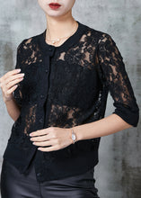 Load image into Gallery viewer, Black Hollow Out Lace UPF 50+ Tops Summer