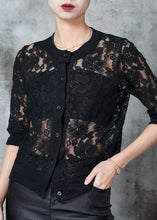 Load image into Gallery viewer, Black Hollow Out Lace UPF 50+ Tops Summer