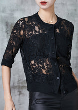 Load image into Gallery viewer, Black Hollow Out Lace UPF 50+ Tops Summer