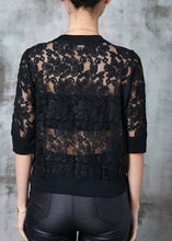 Load image into Gallery viewer, Black Hollow Out Lace UPF 50+ Tops Summer