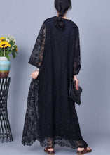 Load image into Gallery viewer, Black Hollow Out Patchwork Lace Long Dresses O-Neck Long Sleeve