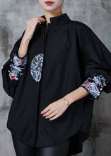 Load image into Gallery viewer, Black Loose Cotton Shirt Stand Collar Embroidered Summer