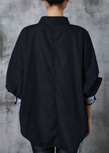 Load image into Gallery viewer, Black Loose Cotton Shirt Stand Collar Embroidered Summer