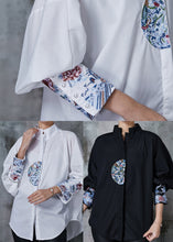 Load image into Gallery viewer, Black Loose Cotton Shirt Stand Collar Embroidered Summer