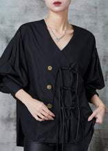 Load image into Gallery viewer, Black Loose Cotton Shirts Tasseled Chinese Button Spring