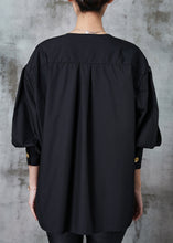 Load image into Gallery viewer, Black Loose Cotton Shirts Tasseled Chinese Button Spring