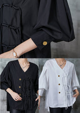 Load image into Gallery viewer, Black Loose Cotton Shirts Tasseled Chinese Button Spring