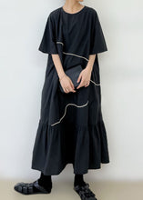 Load image into Gallery viewer, Black O-Neck Wrinkled Long Dress Summer