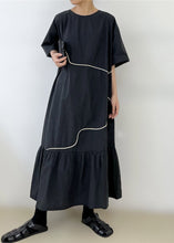 Load image into Gallery viewer, Black O-Neck Wrinkled Long Dress Summer