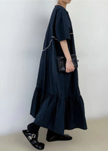 Load image into Gallery viewer, Black O-Neck Wrinkled Long Dress Summer