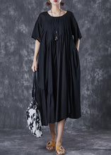 Load image into Gallery viewer, Black Oversized Cotton Dresses Asymmetrical Wrinkled Flare Sleeve